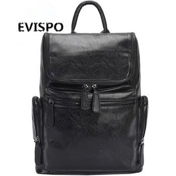EVISPO PU Leather Men's Backpack Male Bookbag Black Waterproof Mochila Masculina Knapsack Travel Mochilas Para Hombre