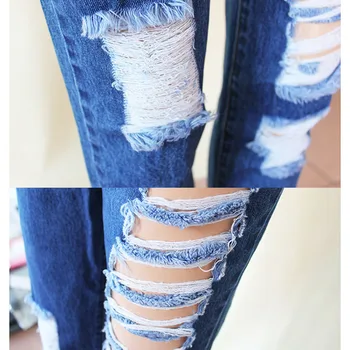 Holes Stretch Boyfriends Ripped Jeans For Women With High Waist Jeans Hole Trousers For Women's Torn Jeans Large Size