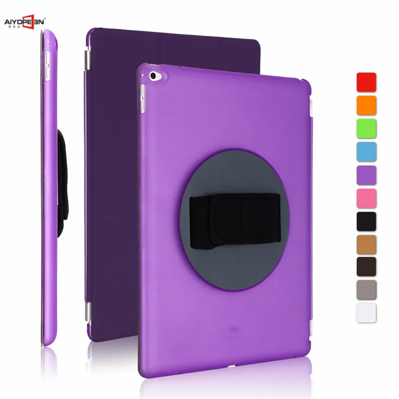 For ipad pro 12.9 case,aiyopeen handheld 360 degree rotating cover 3-fold pu leather smart wake up sleep +hard pc back