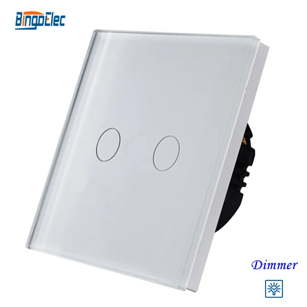 Bingoelec 2gang led dimmer light switch,white glass panel touch dimmer switch ,fan controller switch
