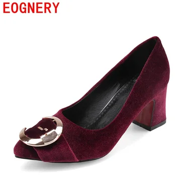 Egonery women pointed toe fashion pumpe for ladies high heels office ladies square heel woman buckle decoration shoes