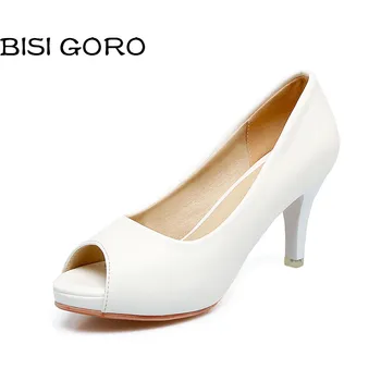 BISI GORO women pumps elegant women office shoes summer platform heels white wedding shoes thin high heels pink black pumps 2017