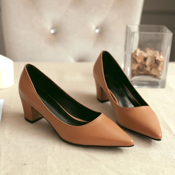 Elegant Women Pumps 2017 Shoes Woman Pointed Toe 5CM Med Thick Heels Ladies Office Heels Dress Shoes Zapatos Mujer Size 36-41