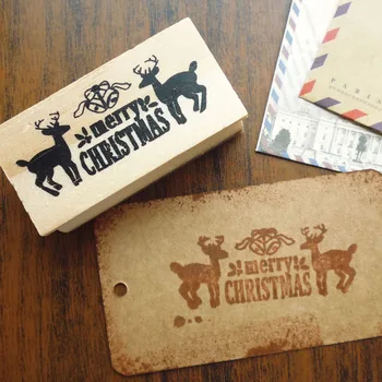 New 20psc Lovely Merry Christmas Design with Deers Wooden Stamp, DIY Gift Stamp, Holiday Decoration Stamp Tool