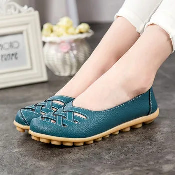 Leather Women Flats Shoes Seoul Hollow Soft Slip on Casual Shoes Woman Fashion Loafers Ladies Shoes Plus Size 42 Zapatos Mujer