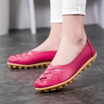 Leather Women Flats Shoes Seoul Hollow Soft Slip on Casual Shoes Woman Fashion Loafers Ladies Shoes Plus Size 42 Zapatos Mujer