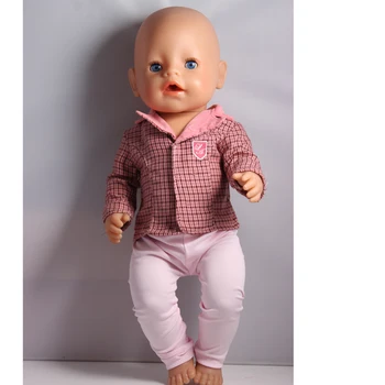 2017 Three Colors Baby Born Doll Pink Grid Coat +Leggings Fit 43cm Baby Born Zapf Doll Clothes Outfit for Baby Born Doll AD93