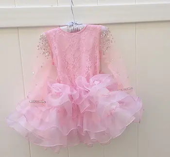 Pretty pink short sheer 3/4 sleeves flower girl dresses with crystals bow sash lovely kids tutu ball gowns for birthday party