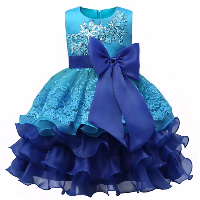 2017 Spring princess dress cute baby girl dresses Big Bow blue dress Wedding Gown Birthday party dress fluffy vestido infantil