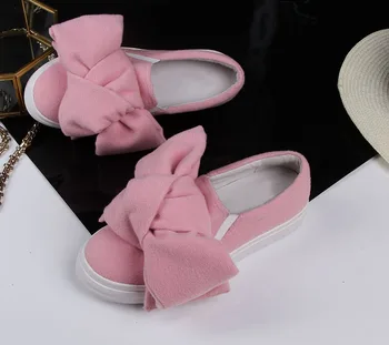 2017 Latest Sweet Spring Autumn Dress Shoes Women Round Toe Slip On Casual Shoes Bowtie Embellished Thich Sole Shoes