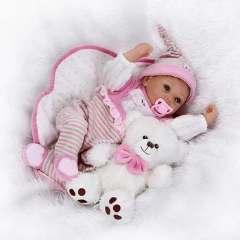 55CM soft Silicone Reborn Baby Dolls With Bear Handmade Cloth Body Reborn Babies Doll Toys Baby Growth Partners Brinquedos