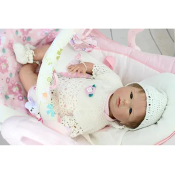 New Design 22 Inch Dressed White Skirt Reborn Baby Doll Girl Soft Silicone Real Life Baby Dolls Kits Toy Birthday Gifts