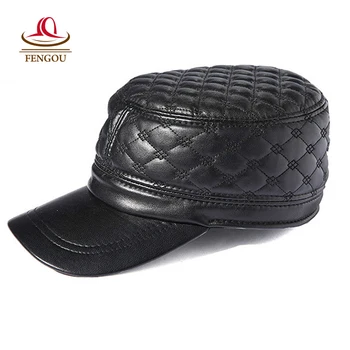 Fashion New Men's Genuine Leather Baseball Caps Black Leather Cap for Man Gorras Bone