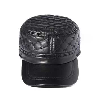 Fashion New Men's Genuine Leather Baseball Caps Black Leather Cap for Man Gorras Bone