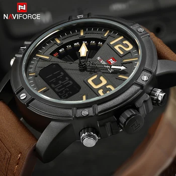 2017 NAVIFORCE Men's Fashion Sport Watches Men Quartz Digital LED Clock Man Leather Military Waterproof Watch Relogio Masculino