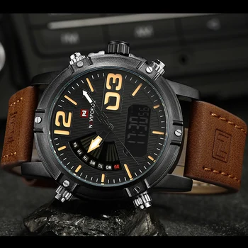 2017 NAVIFORCE Men's Fashion Sport Watches Men Quartz Digital LED Clock Man Leather Military Waterproof Watch Relogio Masculino