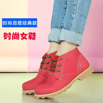 2016 Fashion Full Grain Leather Ladies Ankle Boots Winter Female Lace Up Women Shoes Casual Red Short Martin Shoes Woman 35--39