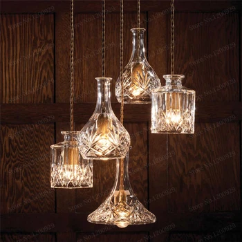 Retro Vintage Pendant Lights Clear Glass Lampshade Bottle Pendant Lamps E27 110V 220V for Dinning Room Home Decoration Lighting