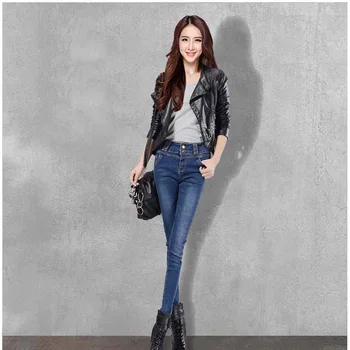 2016 Autumn Women Double Breasted High Waist Elastic Skinny Jeans Stretch Denim Women Pencil Pants 3 Colors