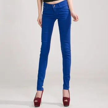 HEE GRAND New Autumn Fashion Pencil Jeans Woman Candy Colored Mid Waist Full Length Zipper Slim Fit Skinny Women Pants WKP004 30