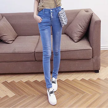 In the spring of 2016 new female high waisted jeans pencil pants feet long row stretch pants factory direct