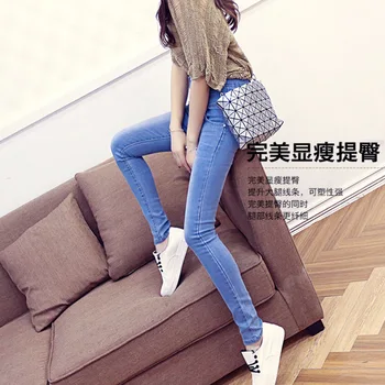 In the spring of 2016 new female high waisted jeans pencil pants feet long row stretch pants factory direct