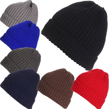 New Fashion True Casual Beanies for Men Women Knitted Winter Turnup Hat Solid Color Skating Unisex Cap Happybuy