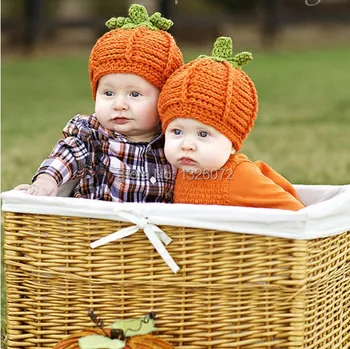 Handmade Crocheted Children Pumpkin hat Beanies Boy Girl Caps Halloween Funny Hats