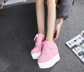 2017 students ultra hign flat platform increased height muffin trifle shoes white black red pink women thick bottom flats