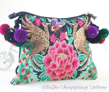 Original New National Embroidery Bags Handmade Flowers Brid Embroidered Shoulder Messenger Bag Ladies Small Clutch Handbag