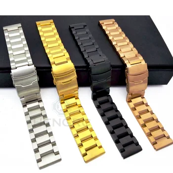 Black Stainless Steel Watchbands Bracelet 18 20 22 24mm Solid Metal Watch Band Men Silver Gold Strap Accessories For Smartwatch