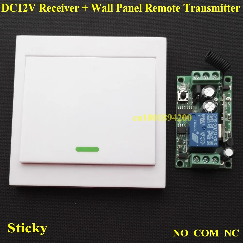 LED Strips Door Lock Remote Control Switch System Relay Receiver NO COM NC Contact RX + Wall Sticky Panel Remote Transmitter