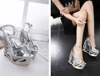 2017 New Women's Dhoes Dandals Women Sandals On The Platform Zapatos Mujer Hollow Sexy Shoes Butterfly Type Diamond High Heels 3