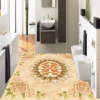 Continental rose soft marble embossed floor 3D wallpaper bathroom kitchen floor mural