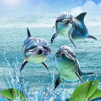 Custom beautiful ocean water flower dolphin blue sea bathroom kitchen decoration 3d wallpaper mural