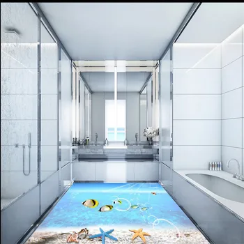 Underwater world dolphin floor tile painting stereo hotel living room bedroom flooring mural wallpaper
