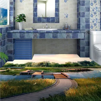 Living Room Bathroom River Lawn 3D Floor Painting Backdrop thickened non-slip bedroom kitchen wallpaper mural