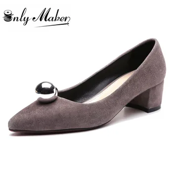 Onlymaker Women's Chunky Heel Shoes Genuine Leather Pumps Shoes for Spring