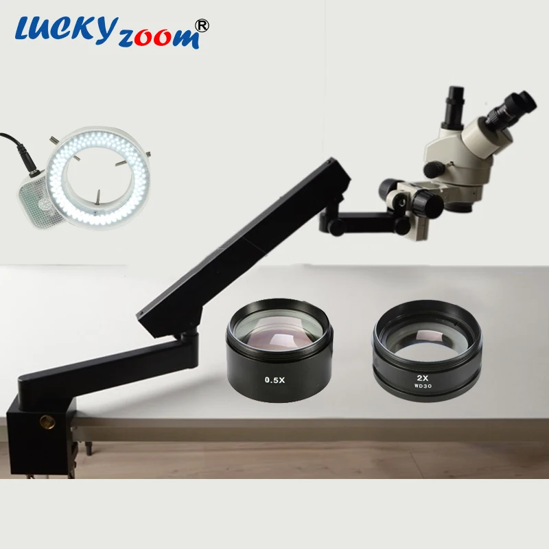Lucky Zoom Brand 3.5X-90X STEREO ZOOM MICROSCOPE +ARTICULATING STAND with CLAMP+144 LED Ring Illumination Light