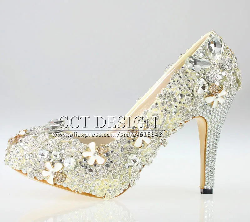 Women shoes customized luxury brand silver diamond rhinestone wedding shoes bridesmaid crystals high heels shoes