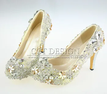 Women shoes customized luxury brand silver diamond rhinestone wedding shoes bridesmaid crystals high heels shoes