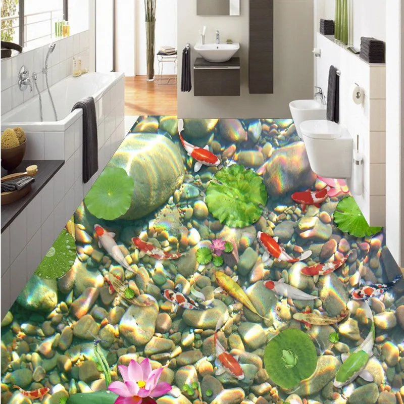 Water Floating Pebble 3D Painting Flooring thickened bedroom living room bathroom study lobby flooring mural