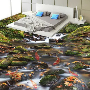 Flowing water make money bathroom bedroom 3D floor non-slip living room shopping mall kitchen flooring mural