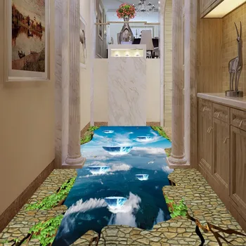 Square office walkway decoration Sky Suspension Island Flying Bird waterproof wear floor wallpaper mural
