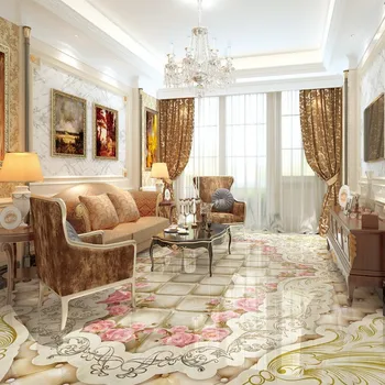 Luxury marble patterned parquet 3D floor custom lifelike hotel living room mural lobby wallpaper