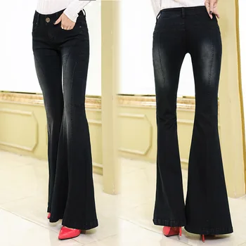 Spring Autumn Slim Fit Mid Waist Flare Jeans Plus Size Stretch Skinny Jean Bell-Bottom Pants Denim Trousers XL