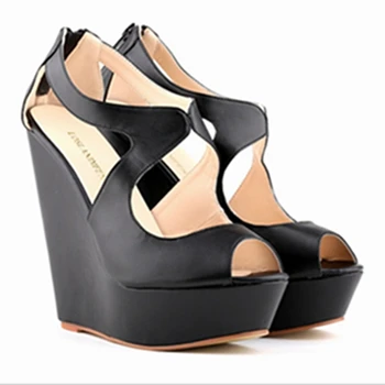 New Concise Cutouts Sandal Wedges 14cm High Heeled Platform Women's Shoes Pumps For Woman