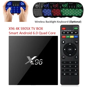 X96 Android 6.0 TV Box Amlogic S905X Max 2GB RAM 16GB ROM Quad Core WIFI HDMI 4K*2K HD Smart Set Top BOX Media Player + Keyboard