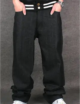 Hip Hop Black Baggy Jeans Men Hiphop Streetwear Plus Size Mens Embroidery Street Dance Denim Pants New 2017 Skateboarder Jeans