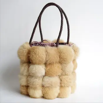 2017 winter new rabbit hair women Handbags Fur bucket bag fashion Ladies Shoulder messenger bags Tot